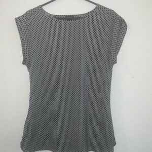 Ann Taylor Geometric Blouse Black White Stretch Work Office Top XS